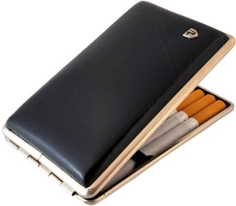 CIGARETETUI LANGE CIGARETTER. Tyske sort cigaretetui, naturligt læder